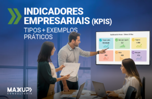 Indicadores empresariais (KPIs) com exemplos práticos em dashboard de vendas analisado em reunião de gestão