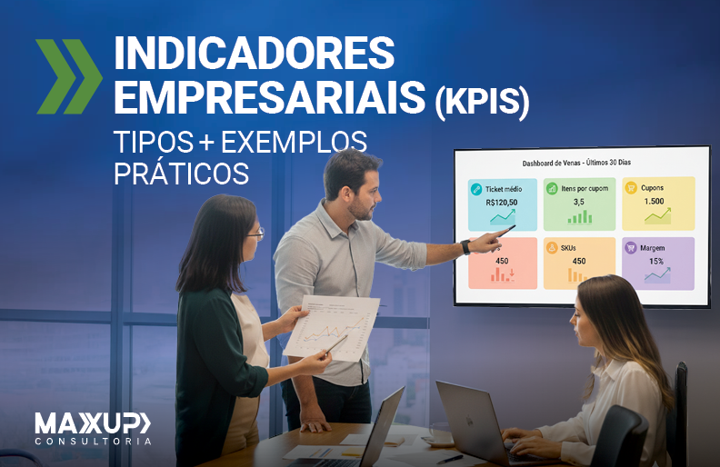 Indicadores empresariais (KPIs) com exemplos práticos em dashboard de vendas analisado em reunião de gestão